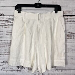 Abercrombie Linen Blend Pleated Shorts Womens Medium Ivory High Rise Tailored